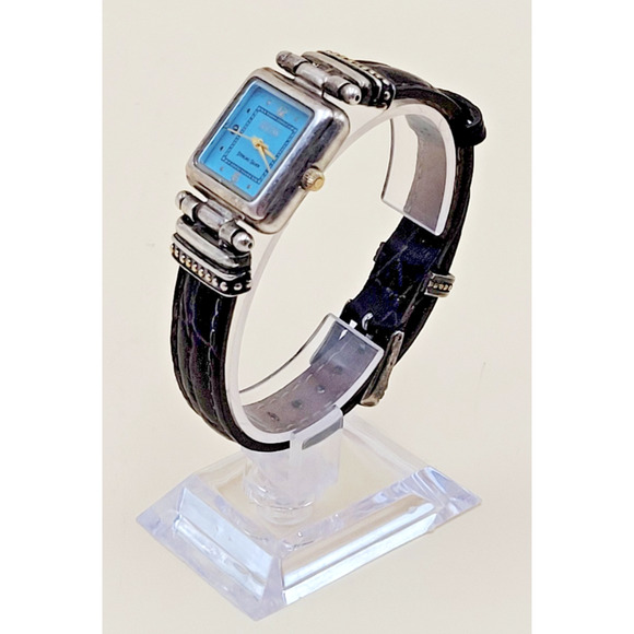 STERLING SILVER Ecclissi 22490 Case Turquoise Dial Square Dress Watch Vtg main image 14